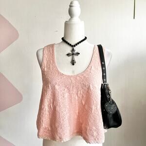 Pink Lace Tank Top,‎ Coquette, Balletcore, Soft Girl, Romantic, Large, Fairycore